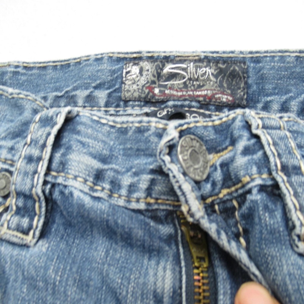 Silver Jeans Mens 33x31 Blue Straight Western Grayson Whiskering‎ Fade Thrashed - Picture 4 of 15